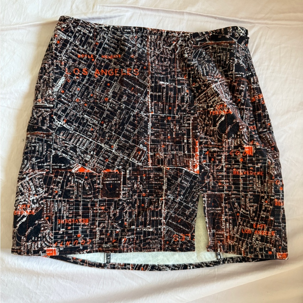 Urban Outfitters Black Mini Skirt with Orange Map Print